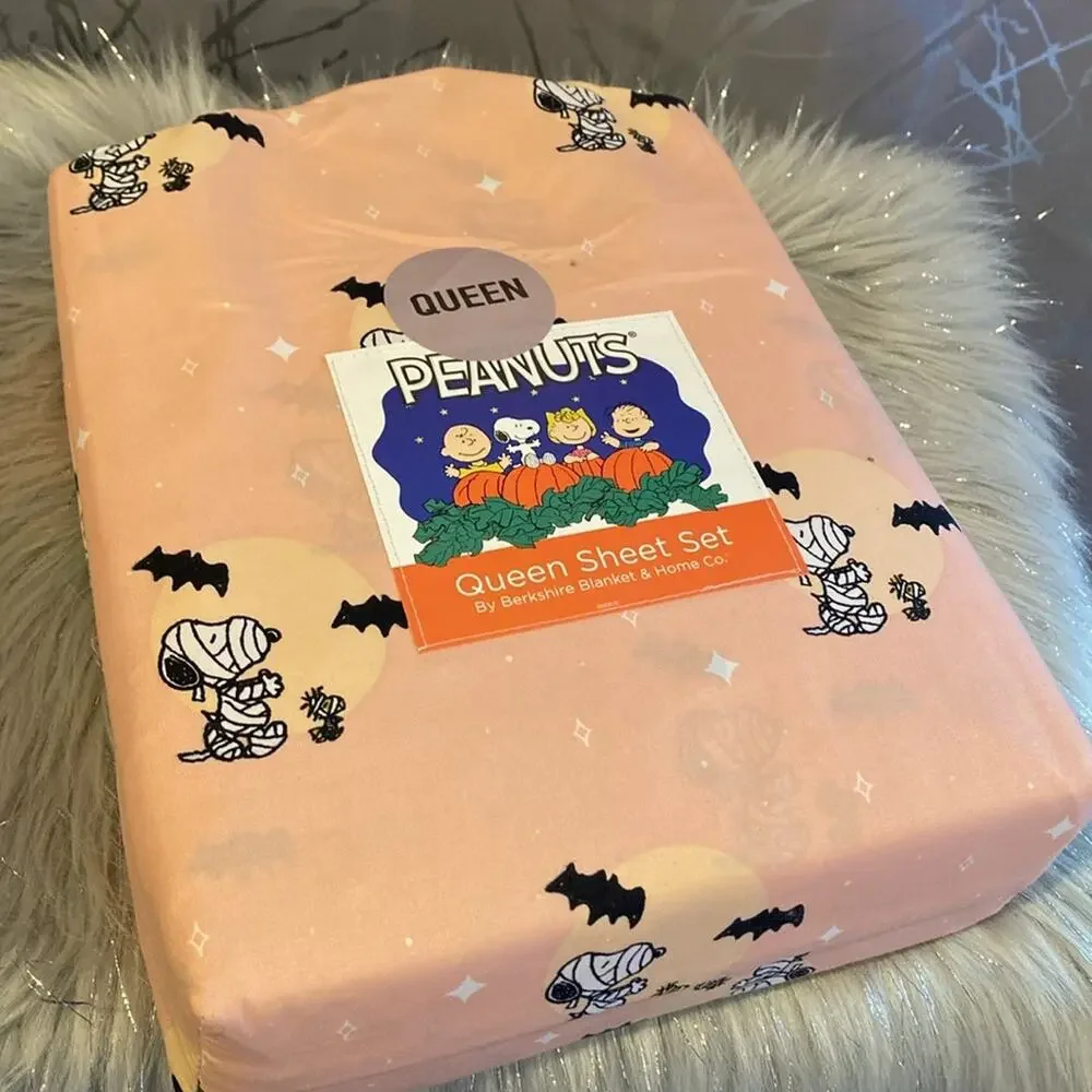 BNWT PEANUTS SNOOPY Halloween Mummy Bats Queen Size Sheet Set